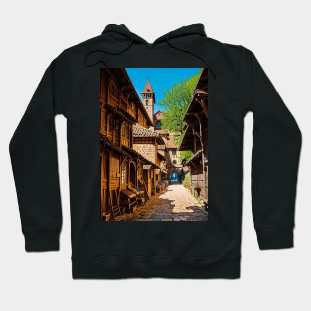 Medieval Market in an Idyllic Village Hoodie by CursedContent